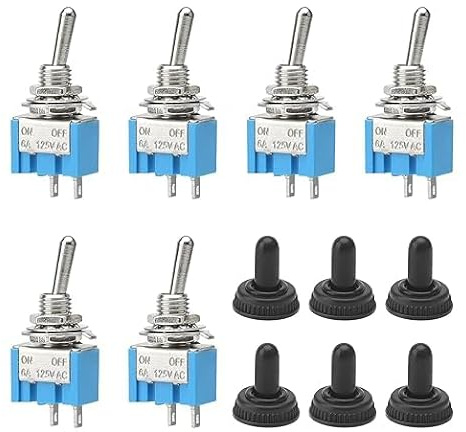 EHOENTROPY 6 interruttori a levetta 12 V 2 poli mini interruttori 12 V ,2 connettori, 2 posizioni 6 A/125 V 2 pin MTS-101 per l'installazione in case apparecchi elettrici e automobili