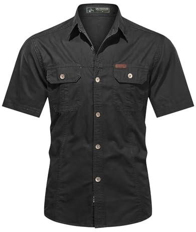 Misfuso Chemises Homme Manches Courtes Randonnée Cowboy Extérieur Noir L