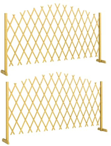 Outsunny Set di 2 barriere estensibili in legno di abete, 180 cm, base stabile, recinto da giardino in legno, per interni esterni, balcone, giardino, naturale