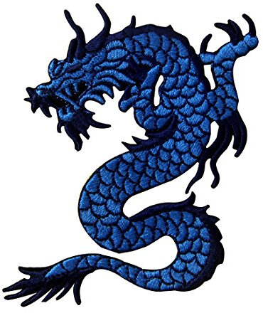 Aufnäher, bestickt, Design: Blauer Drache, zum Aufbügeln oder Aufnähen