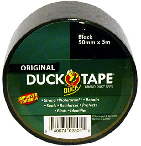 Duck Tape Original Black, Improved Formula High Strength Waterproof Gaffer and Duct Adhesive Cloth Repair Tape 50mm x 5m