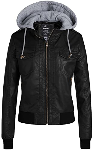 wantdo Women's Lightweight Leather Jackets Zip Up Motorcycle Short PU Outwear Black(lightweight) XL