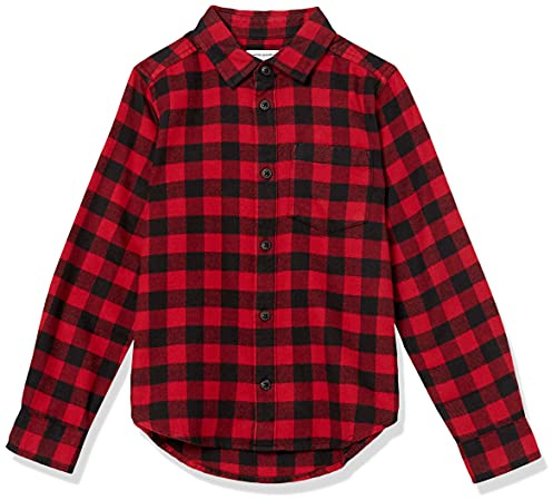 Amazon Essentials Chemise Boutonnée en Flanelle Garçon, Rouge Carreaux Western, 10 Ans