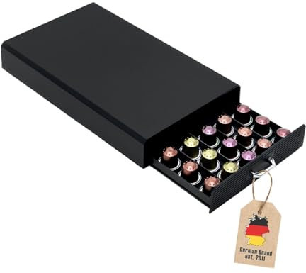 Intirilife Tiroir de rangement pour 50 capsules de café- Compatible avec les capsules Nespresso -38.2 x 23.2 x 5,6 cm- Porte-capsule Tiroir Boîte de rangement en noir Machine à capsules