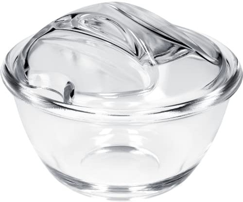 KADAX Zuckerdose, Zuckerschale aus Glas, Gewürzdose mit ergonomischem Deckel, transparenter Glasbehälter für Zucker, Gewürzglas mit verstärktem Boden, Zuckerschüssel mit Griff (12 cm, Rund)