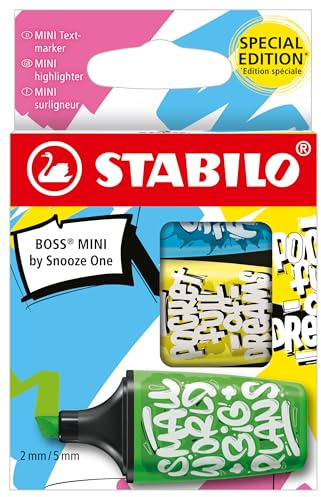 STABILO BOSS MINI by Snooze One - Highlighter - Pack of 3 - Blue, Yellow, Green