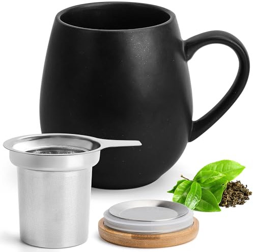 Happy Lemuro Teetasse mit Deckel und Sieb - 550 ml - Große Teetasse mit Sieb - XXL Tasse mit Deckel - Tee Tasse Groß - Tea Cup - Tee Zubehör - Tea Mug - Jumbotasse