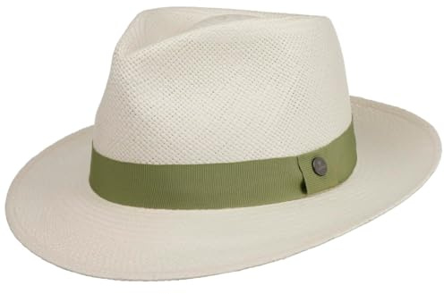 Lierys Lendamo Panamahut Bogart Hat 100% Panama Straw Ribbon UV Protection Lightweight Breathable Men Summer White-Green XL (61-62 cm)