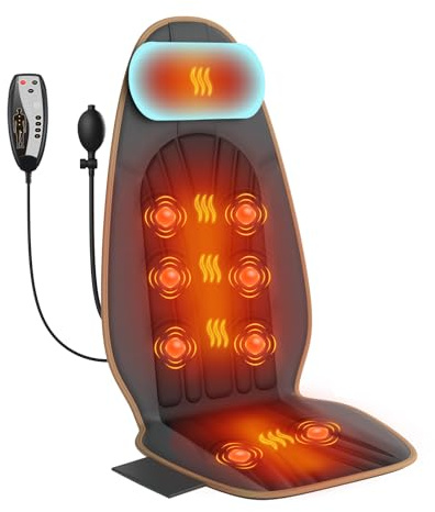 Sotion Massage Seat Cushion with Heat for Neck and Back, 3 Heating Areas & 5 Massage Modes, Electric Back Massager for Office Chair and Home Seat