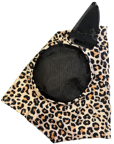 Hästflugmaskering, leopardtryckmönster ridtillbehör, ansiktsskydd för häst, andningsbar hästvårdsprodukt, anti-bitande hästhuvudskydd, bekväm för tävlingar