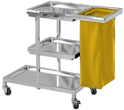 TRGCJGH Carro de limpieza profesional conbolsa de basura de 65 L, carrito de servicio multifunción, 3 niveles, con soporte para escobas(M,Yellow)
