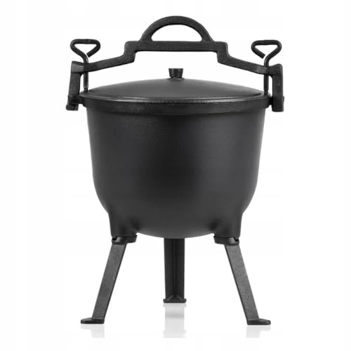 Valle Verde Kessel, Feuertopf, Gulaschkessel, Schmortopf, Jagdkessel, Outdoor-Kochkessel - Mit Deckel, Beinen, Druckventil, Aufhängegriff - Lagerfeuer, Camping, BBQ - Gusseisen, 8L
