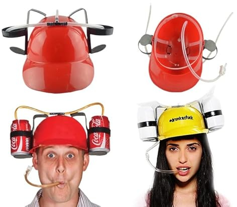 Fsawdnn Juice Helmet Canned Beverage with Straw Funny Hat, Beer Soda Drinking Party Hat for Men and Women Adult Supplies (red)