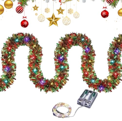 Guirnalda Navideña de | Guirnaldas LED de Metálica Navideñas | Decoración Hogar a Pilas para Navidad Año Nuevo Cumpleaños Evento Escolar Sesión de Fotos | para Interior Puerta y