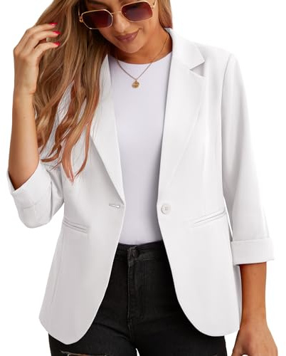 GRECERELLE Womens Blazers Casual 3/4 Sleeves Jackets Suiting & Blazers Notched Lapel Solid Elegant Coat Work Office Formal Top Outerwear with Pockets Buttons for Women UK
