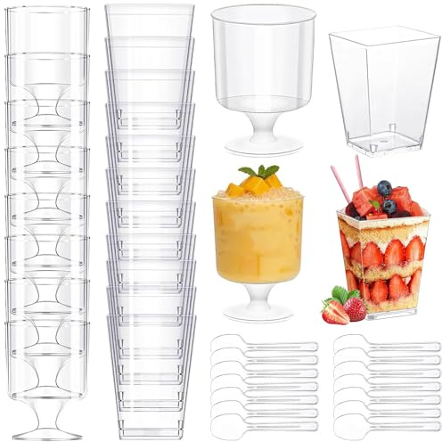 Zuuyye 50 stycken plast dessertbägare, 160 ml engångs dessertbägare, små kvadratiska dessertglas för pudding och mousse, återanvändbara catering dessertglas av plast för fester och hem