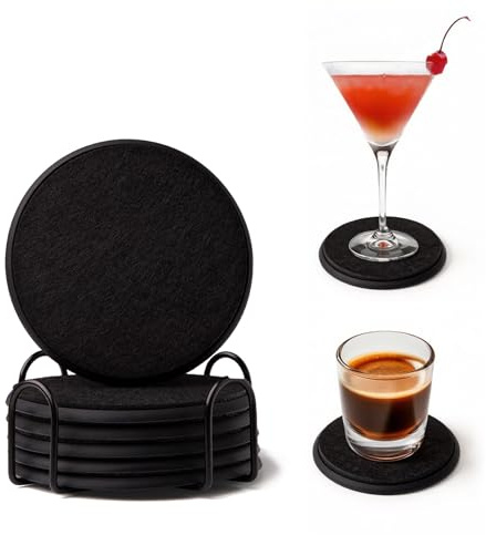 Absorbent Coasters for Drinks with Holder,Silicone Coasters with Soft Felt Insert,Washable Heat Resistant Durable Non-Slip Coasters for Coffee Table Wooden Desk Kitchen Bar Office