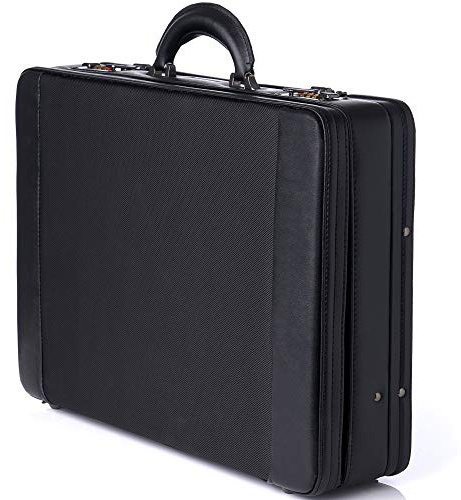 alpine swiss Erweiterbarer Aktenkoffer mit Doppelkombinationsschloss, Hartschalen-Aktentasche, Schwarz