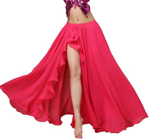 Baisdan chiffong sliten kjolar magdans festival kläder lång gunga kjol kostym för nybörjare Ros rosa En storlek