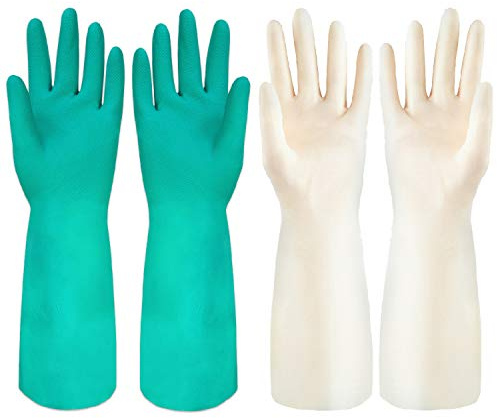 Discoball 2 Pairs Rubber Gloves with Flocked Lining for Kitchen Cleaning, Gardening, Household Duties, Latex Free Reusable Gloves