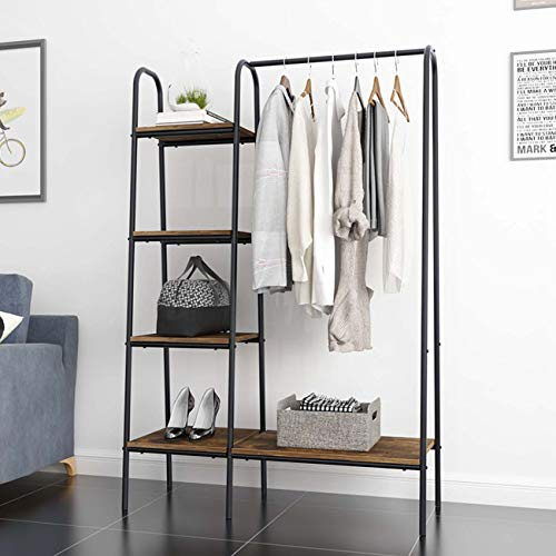sogesfurniture Sistema di organizer per armadio, autoportante, in metallo, con ripiani e asta da appendere, organizer per vestiti, marrone
