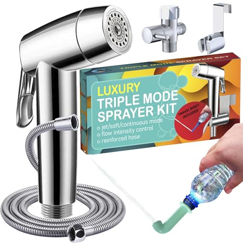 Handheld Bidet Sprayer for Toilet - Triple Mode Spray: Cloth Diaper Washer, Jet Spray & Gentle Stream | Premium Adjustable Hose Sprayer Attachment for Muslim Shower Shattaf | Portable Bidet Included