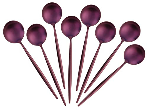 Buyer Star 10 cm matt polska espressoskedar i rostfritt stål set med 8, mini teskedar set för kaffe, socker, efterrätt, tårta, glass cappuccino (lila)