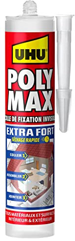 UHU Poly Max extra fort, séchage rapide, Transparent, Cartouche 300 g