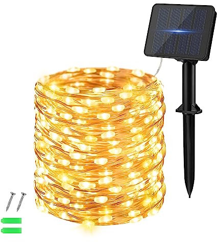 Dalugo Solar Fairy Lights Outdoor, 12M/40Ft 120 LED Solar String Lights Copper Wire Waterproof Warm White Solar Powered Fairy Lights for Garden, Tree, Party, Wedding, Christmas