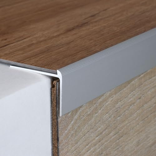 PROVISTON Profilo angolare e bordo per scale | alluminio | 37 x 10-40 x 1000 x 2-7 mm | argento | profilo metallico | profilo per scale