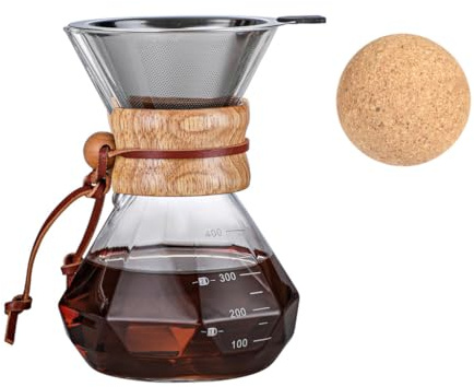 HYAXGM Pour Over Coffee Maker With Wood Sleeve，13.5oz/400mlPour Over Coffee Dripper,Pour Over Coffee Maker Set With Cork Stopper (13.5oz/400ml)