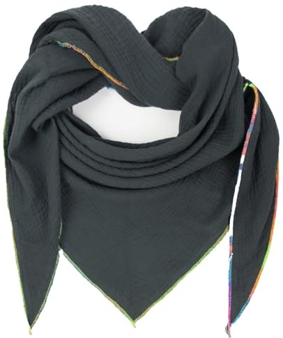 Gloop Foulard triangulaire XXL pour femme - En mousseline de coton - Sans gratter la peau - Fabriqué en Italie - 135 cm × 135 cm × 220 cm, gris foncé, taille unique