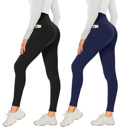 AMIYOYO 2er Pack Leggings für Damen High Waist Leggins Blickdicht Elastische Bauchweg Hosen Weiche Sporthose für Yoga Fitness Outdoor Freizeit
