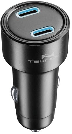 Teknoll - Cargador rápido 65W -2 Puertos: 1xUSB-C 20W PD + 1xUSB-C 45W PD - Led Activo - Carga Segura en el Coche - Apto para Todos los Smartphones - Negro