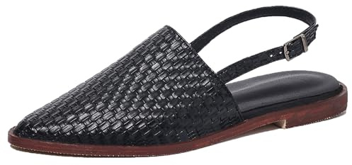LarDorLin Plates Dolly Chaussures Femme Pointu Slingback Ballerine Décontractée Ballerina Tresser Plates Chaussures Confort Plage Bureau Loafer Noir Taille 39 EU (40 CN)