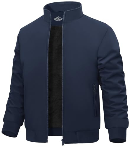 Lonya Blouson Bombers Homme D'Hiver Veste Polaire Imperméable mi Saison Thermique Coupe Vent Aviateur Militaire Doublure Vestes de Baseball Manteaux Chaude avec Poches Zippées, Bleu Marine, XXL