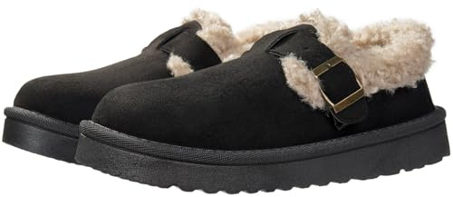 Harssidanzar Pantuflas para Mujer con Forro Peludo, Cuero PU y Suelas de Caucho - Zapatos de Invierno CL211EU, Negro, Talla 37