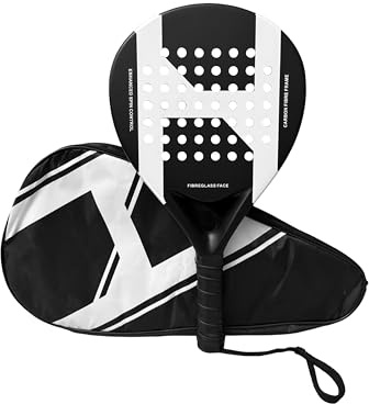 Pro Padel Racket, Case Included. Carbon Fibre frame with Fibre Glass Face for the perfect balance between power and control. Beginned-Advanced. Unisex, Adult, Lightweight (Black).