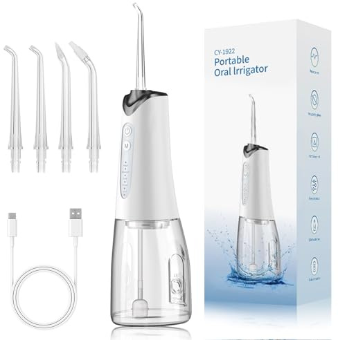 Anluomania Idropulsore Dentale Portatile, Irrigatore Orale 5 Modalità, Irrigatore Dentale Viaggio con 4 Ugelli Ricambio, IPX7 Impermeabile, Serbatoio da 300ml, USB-C Ricaricabile, per Casa e Viaggio