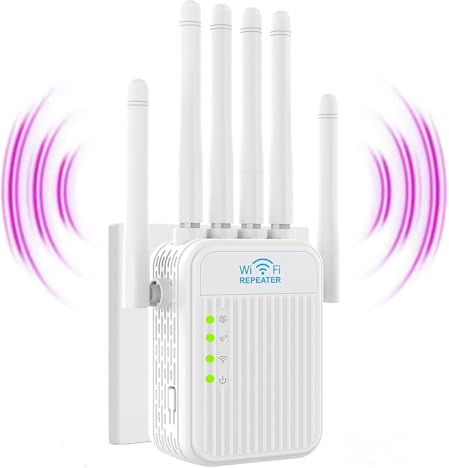 Ripetitore WiFi Potente Per casa Ripetitore WiFi Extender,Amplificatore WiFi,Ultime Velocità diTrasmissione per 6 Antenne, AP 2 porte LAN WiFi Copertura 300㎡ Plug and Play (SK500)