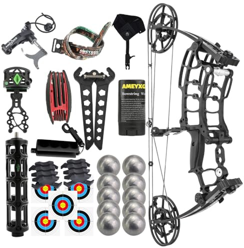 FQH Dual-Use Compound Bow - 40-65Lbs Adjustable, Short-Axis | Arrows & Steel Ball Compatible for Hunting, Target Shooting & Bowfishing