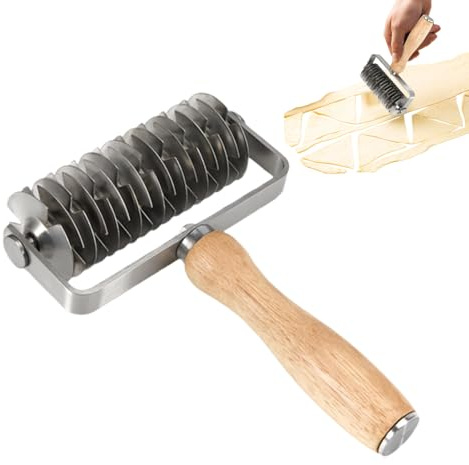 Taglierini per Pasta Frolla,Tagliapasta in Acciaio | con Impugnatura in Legno | Cucina Ristorante Chef Alimenti Pane Pizza Dolci Pasticceria Snack