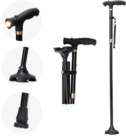 Sinocare Bastón Plegable LED Ancianos 83-95cm Base360° Antideslizante 113kg