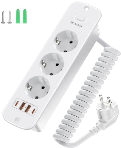 Bordplatta Sänkbar inbyggd uttag med USB C, 3 fack inbyggd uttag Strömbock med 2m spiralkabel, PD20W, 250V/16A, för kontor, hemmakontor och kök - Vit