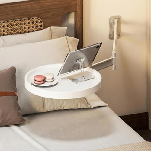 Adjustable Wall Mounted Folding Table, 28cm Small Round, White | Floating Desk, Space Saving, Foldable, For Bedroom, Coffee Shop, RV, Balcony, Bathroom