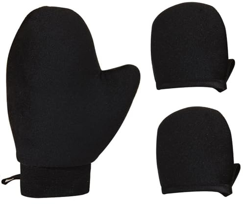 SWYZOR Set de 3 Guante Autobronceador y Mini Manopla Facial, Guante Aplicador Autobronceador de Fibras de Viscosa para Crema Autobronceadora, Espuma y Loción, Aplicación Uniforme y sin Manchas(Negro)
