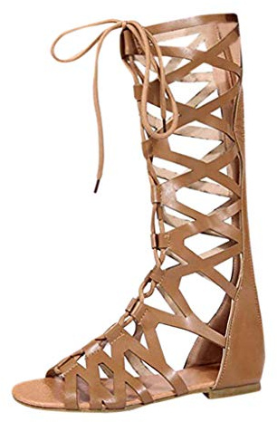 Generisk gladiatorsandaler, dam, platt, sandaler, dam, romerska sandaler, eleganta knähöga fritidssandaler, sommar, strandsandaler, platta höga stövlar, gladiatorsandaler, öppen tå, sandaletter