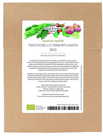 Traditionella färgväxter (ekologiska) - fröuppsättning med 4 gamla vilda växter för färgerna: röd, blå, gul & brun