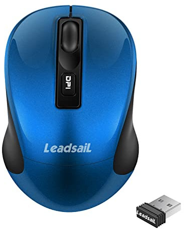 LeadsaiL Kabellose Maus, 1600DPI, 2,4 GHz mit USB-Empfänger, 4 Tasten, Leises Klicken und Scrollen, 15-Monate Akkulaufzeit, Kompatibilität mit Mehreren Geräten - Blau