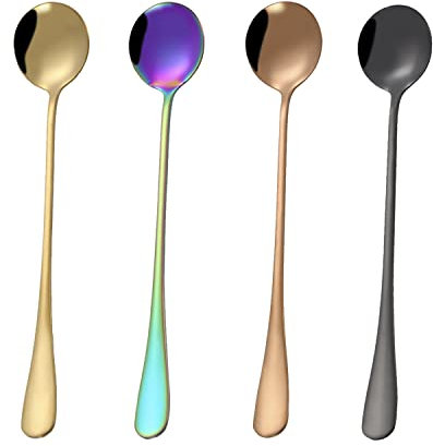 4 Pcs Long Handle Coffee Spoons, Long Handle Mixing Spoons for Coffee Drinking and Ice Cream (Round)